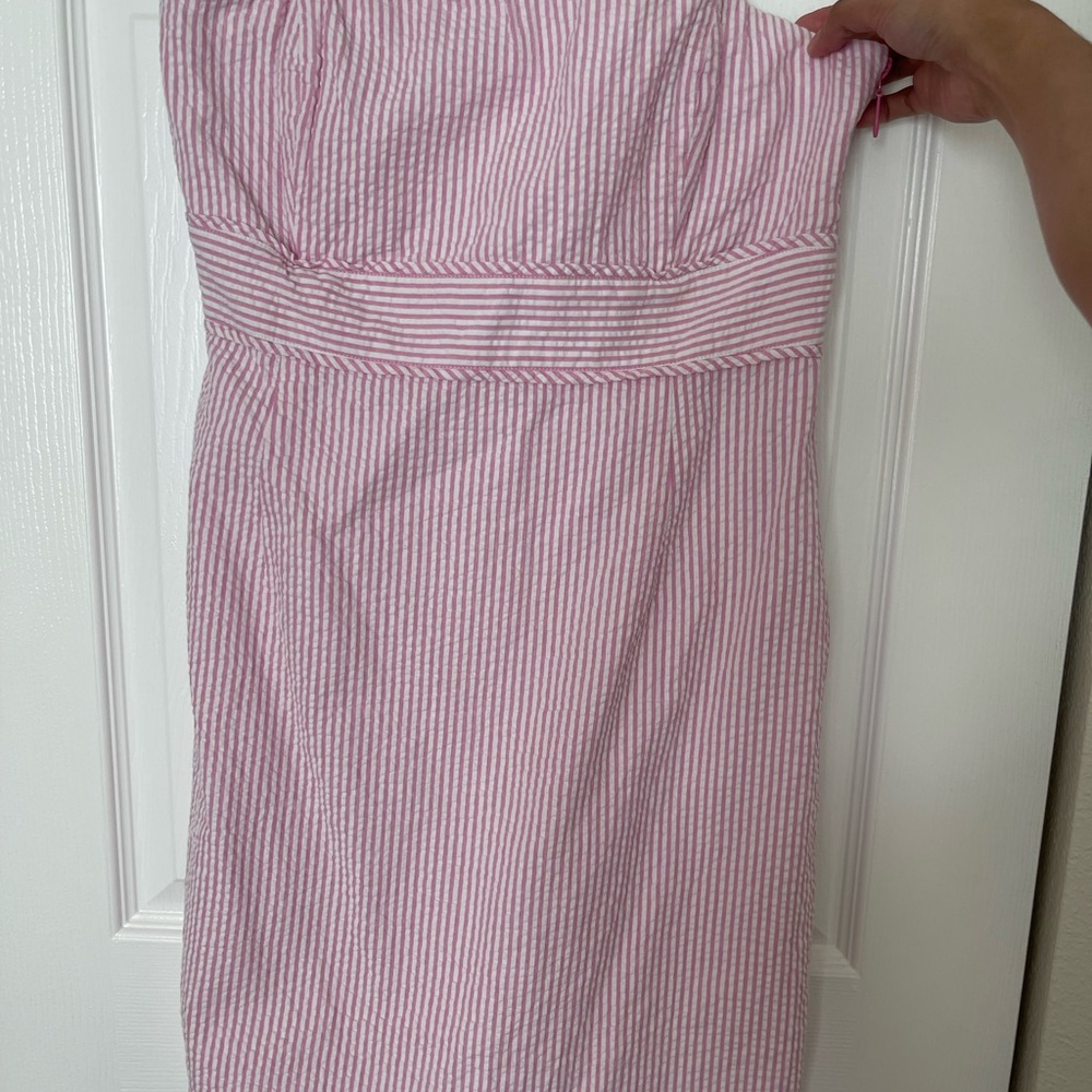 Vineyard Vines Strapless Pink and White Dress Scallop Trim